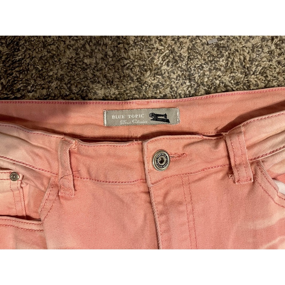 Blue Topic Jeans Juniors 11/12 Pink Distressed Skinny Mid Rise Denim Frayed Hem - Picture 3 of 7